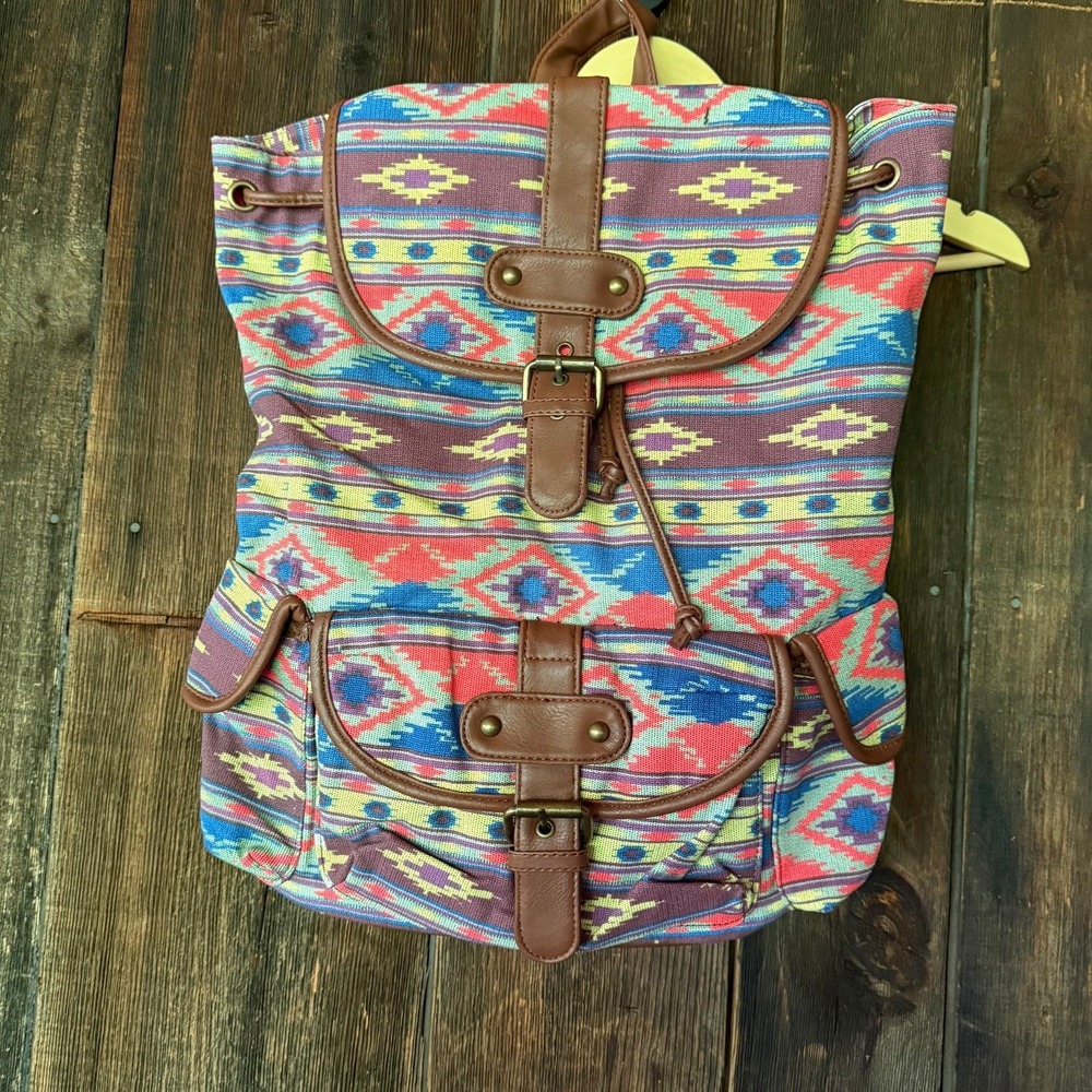 NWT Ampere Creations Southwestern Aztec Backpack Boho Tribal Canvas Faux Leather